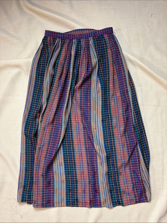 Liz Claiborne Dresses & Skirts - Liz Claiborne Teal Purple Navy Coral Grid-Striped Midi Skirt